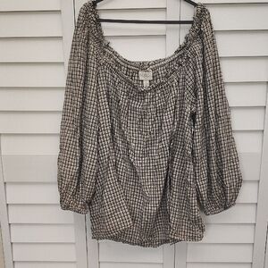 St. John's Bay Black and White Plaid Blouse